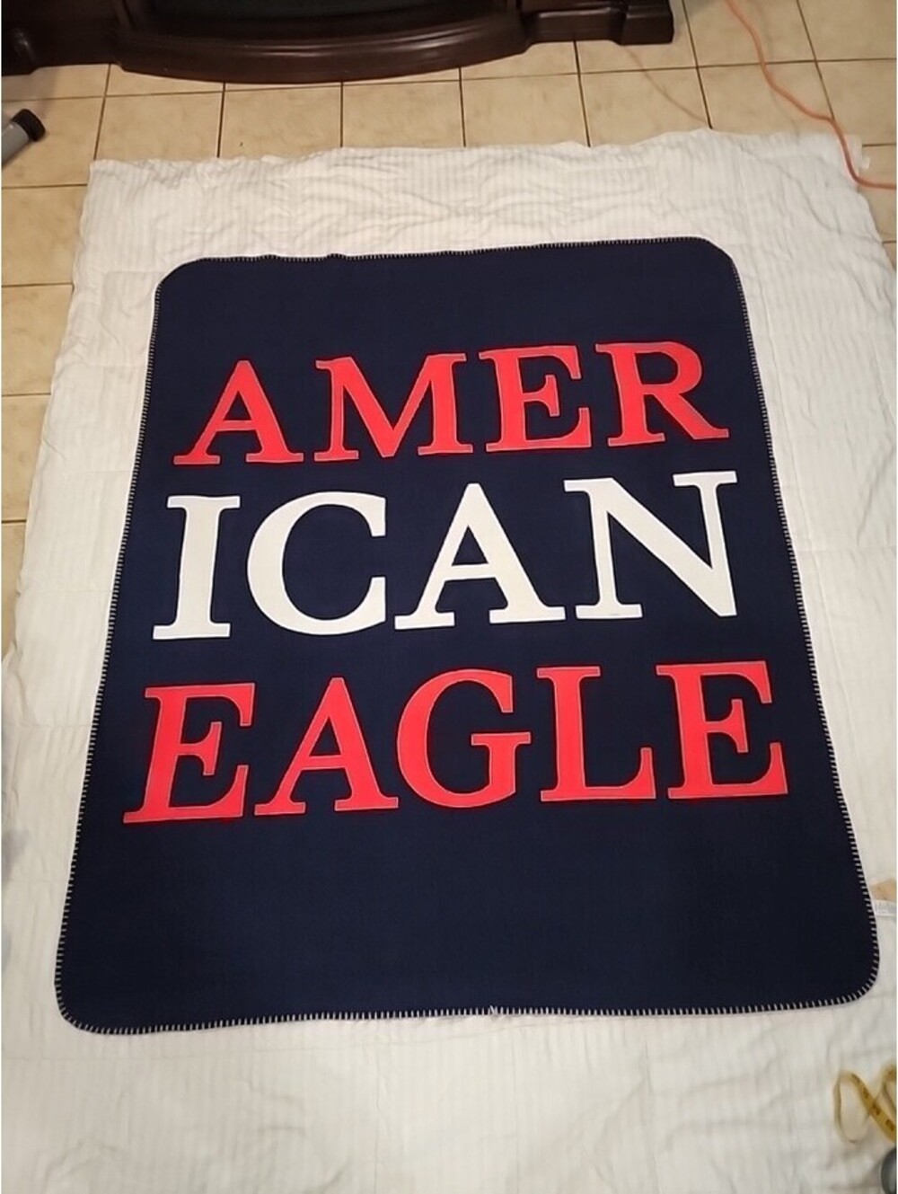 American Eagle Outfitters Fleece Throw Blanket Red White Blue 61"×51" RN54485 CH